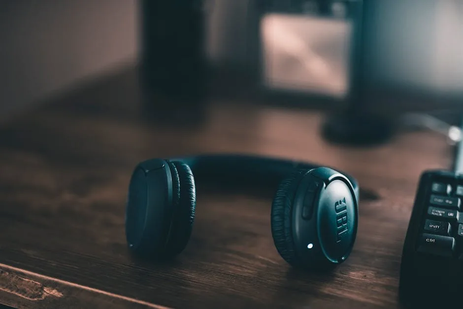 Wireless noise-cancelling headphones on a desk
