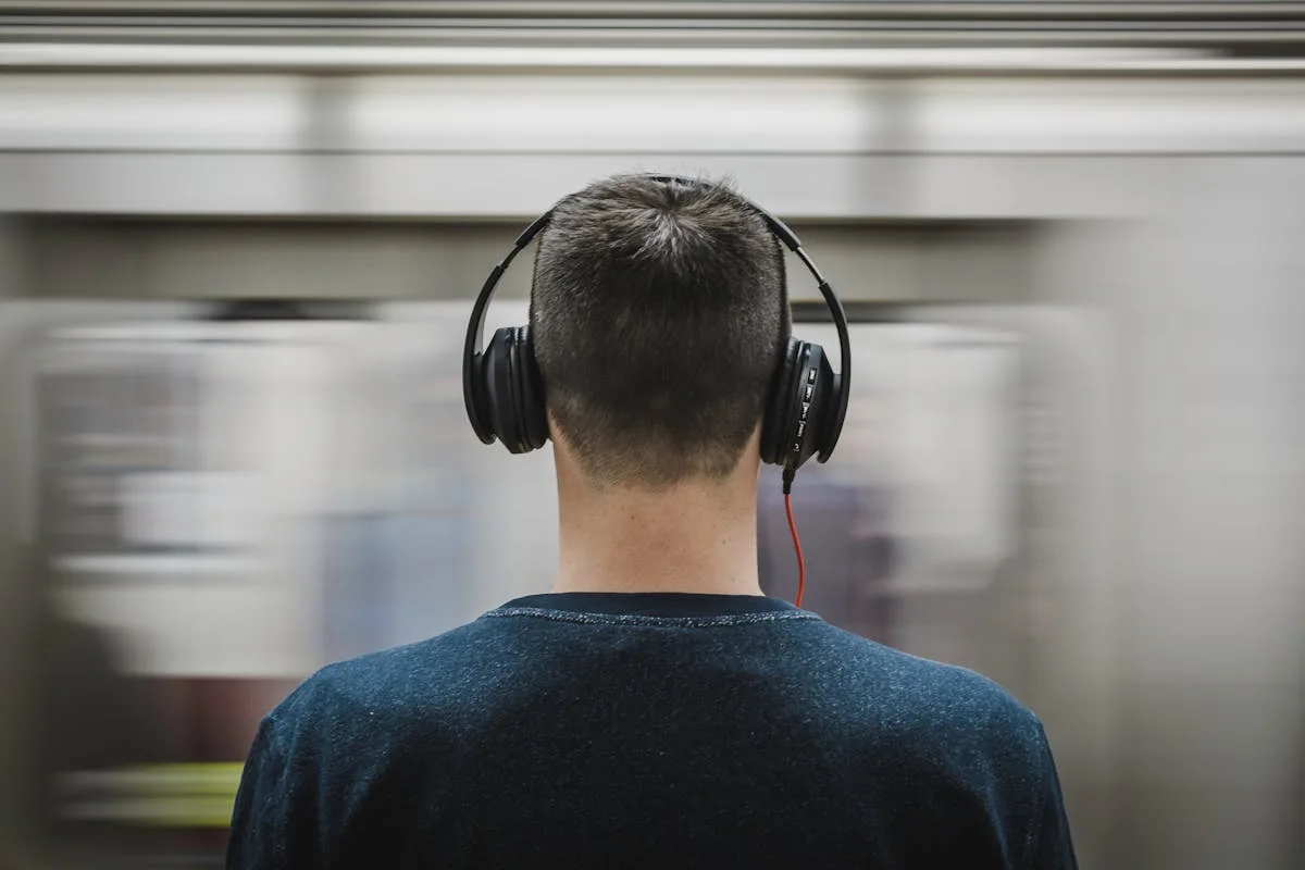 Person wearing headphones on commute
