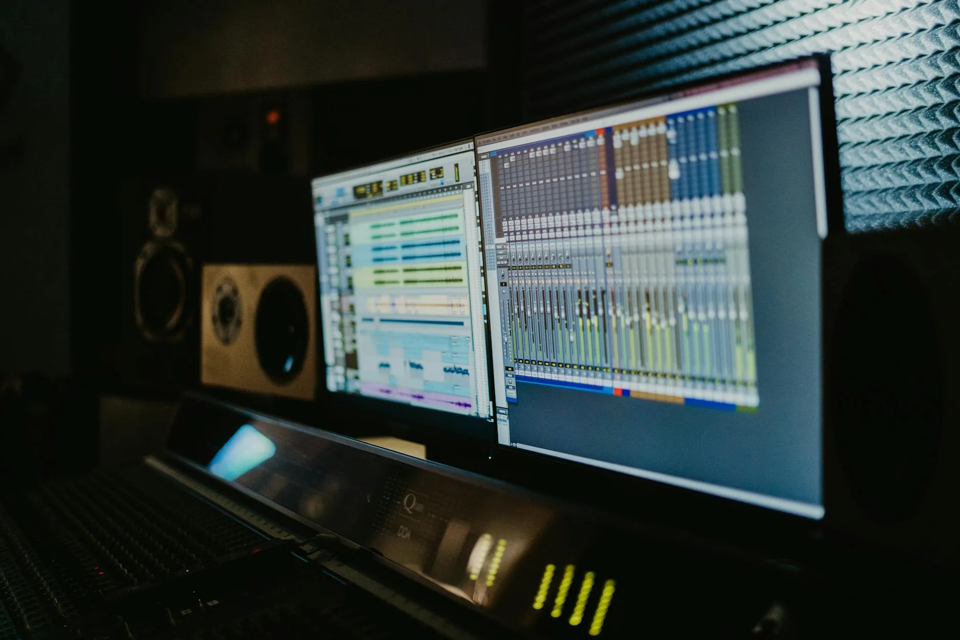 Acoustic treatment panels mounted on studio wall