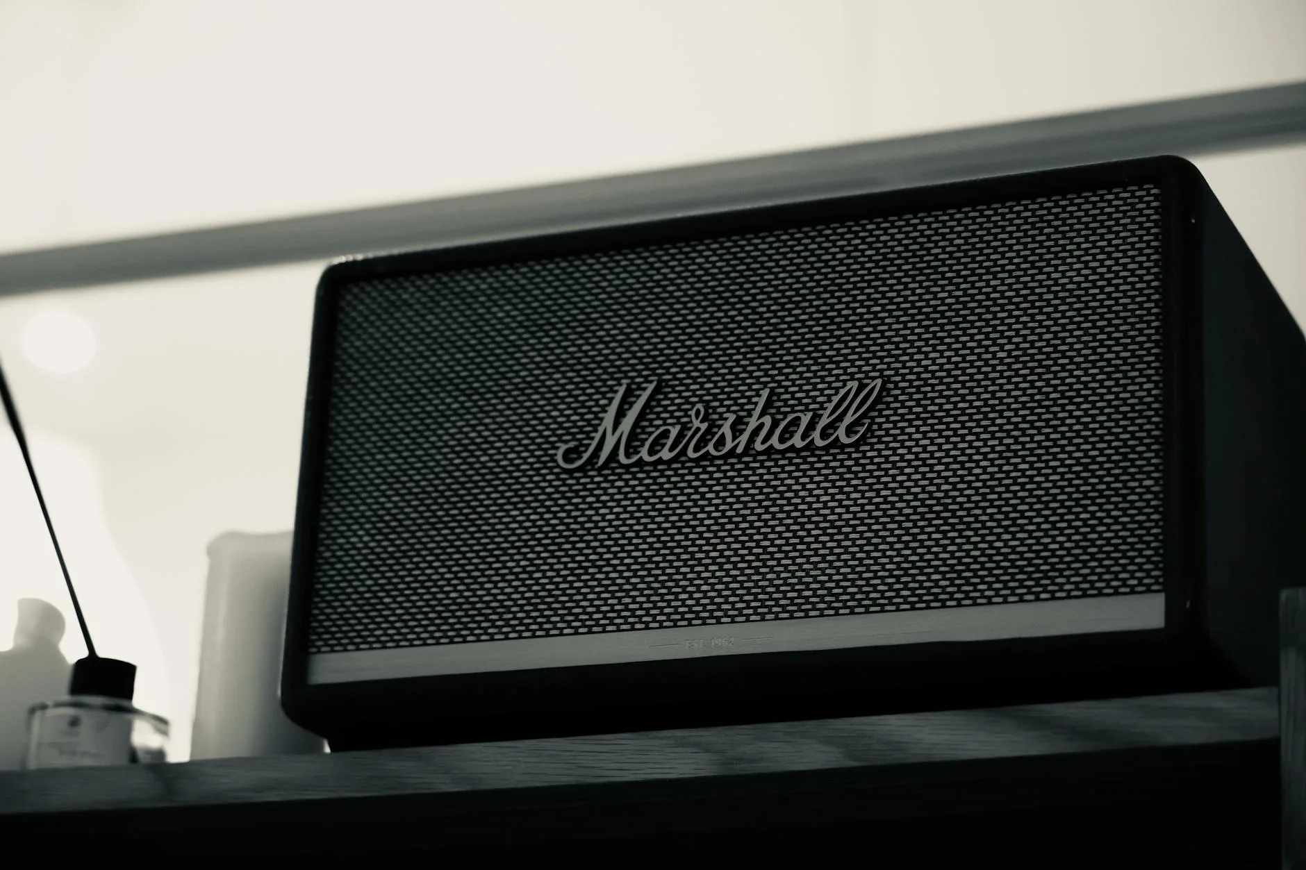 Pair of bookshelf speakers in a home audio setup