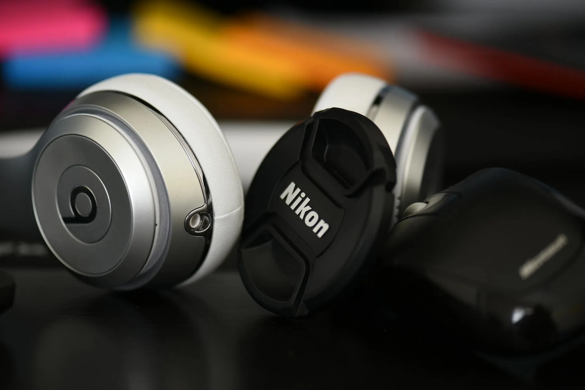 Headphones on desk in a treated audio room