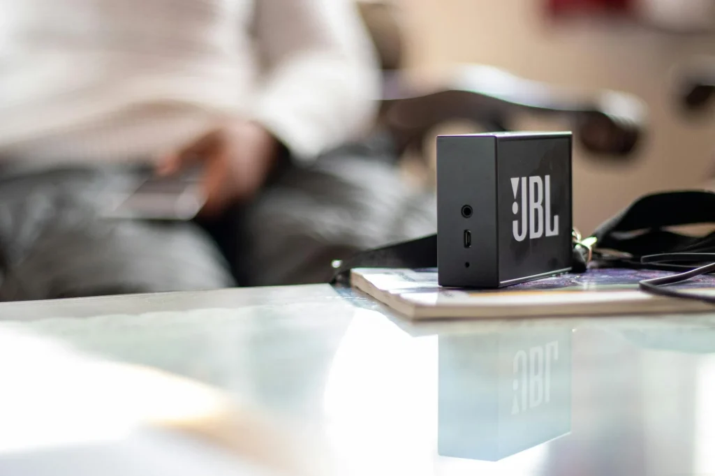 Wireless speaker in a modern living room streaming music