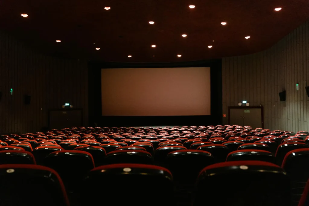 Home cinema room with surround sound speakers