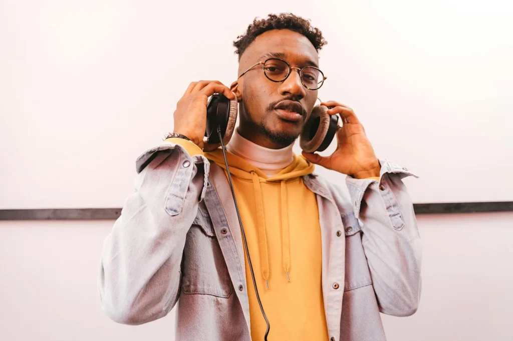 Person wearing headphones for immersive listening