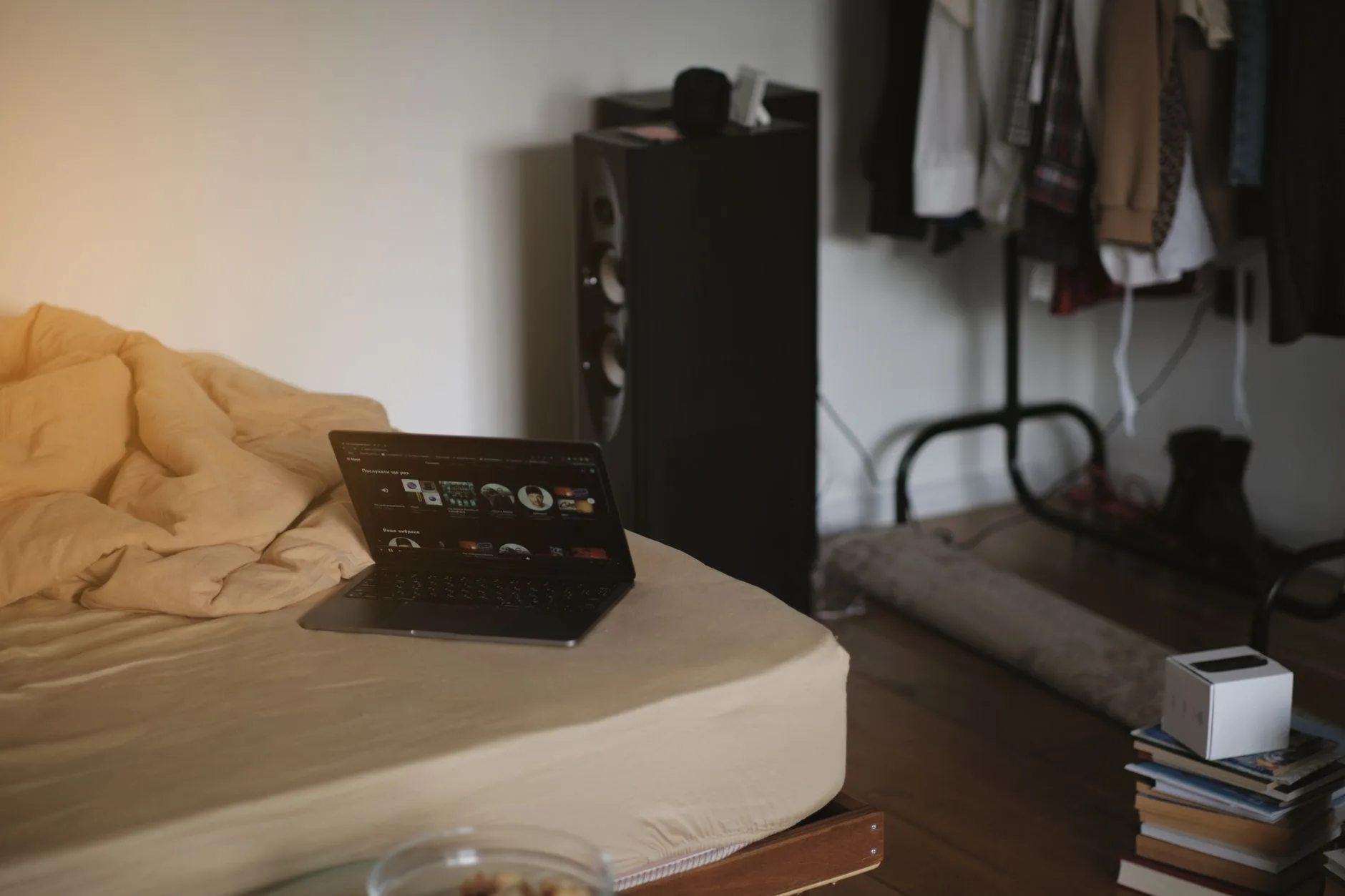 Bookshelf speakers on stands at listening height