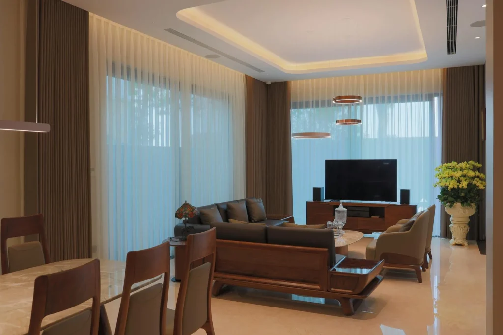 TV and soundbar set up in a living room