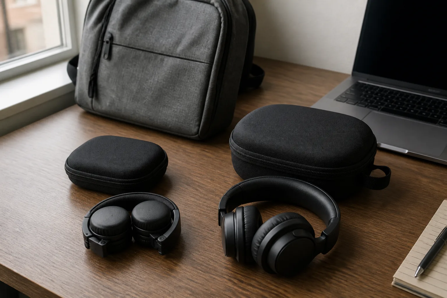 Compact on-ear and larger over-ear headphones with cases