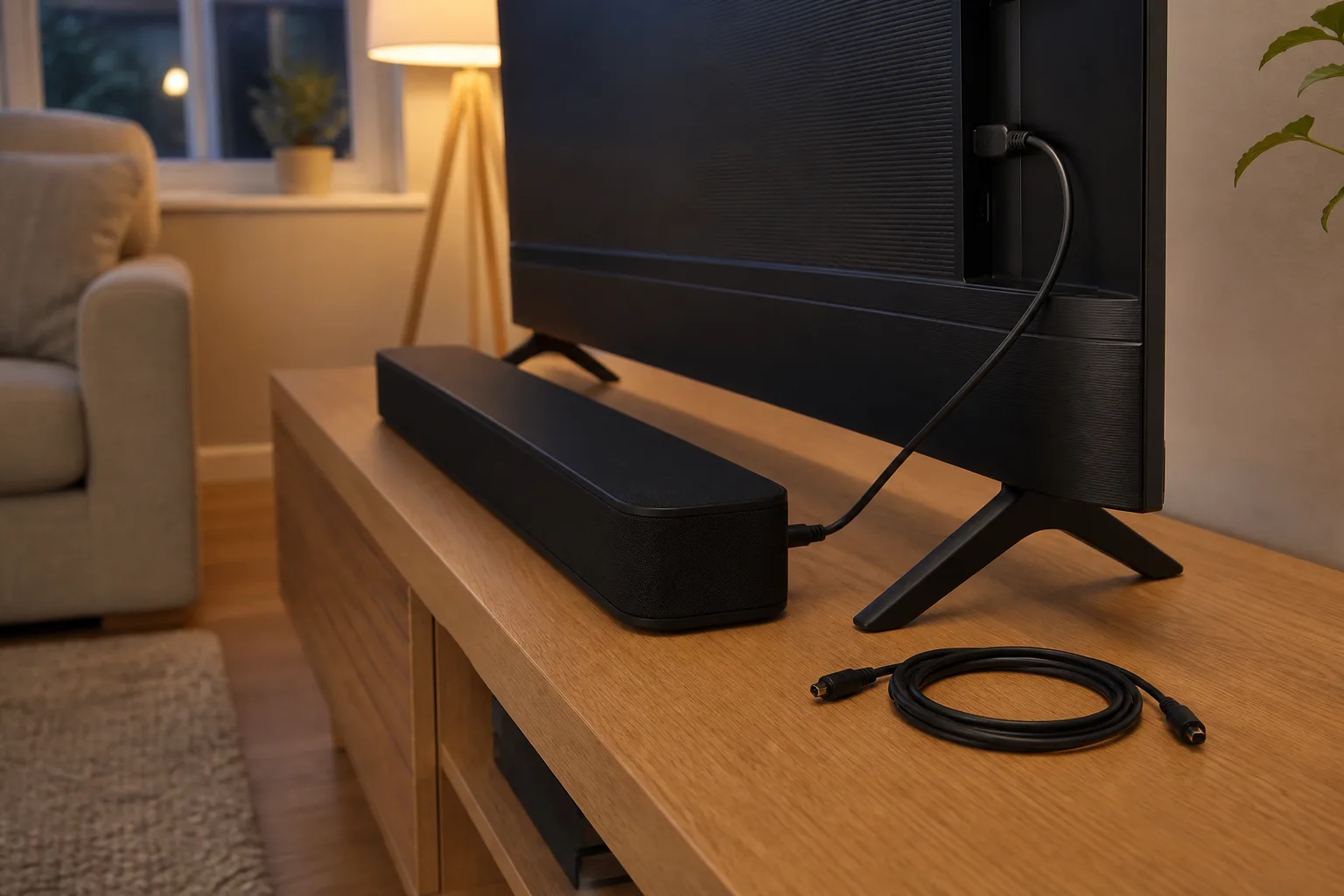 Television connected to a soundbar by HDMI with an optical cable as an alternative